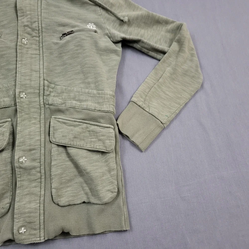 Element Womens Olive Green Slub Knit Utility Cargo‎ Hoodie Jacket Snap Front S